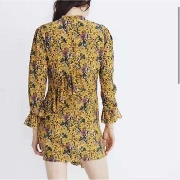 Madewell x Karen Walker Loretta 100% Silk Floral Ruffle Mini Dress - Size 14 - Picture 3 of 16